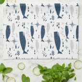 LINGE DE CUISINE BLEUE BLANCHE DE BALEINE DE SPERME AVEC TEXTURE (Plié)