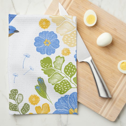 Linge De Cuisine Bleus et fleurs (Quart Plié)