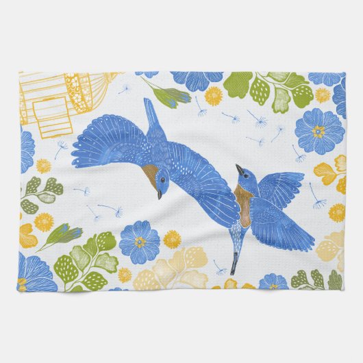 Linge De Cuisine Bleus et fleurs (Horizontal)