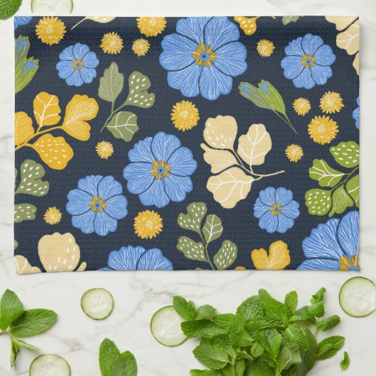 Linge De Cuisine Bleus et fleurs (Plié)