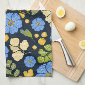 Linge De Cuisine Bleus et fleurs (Quart Plié)