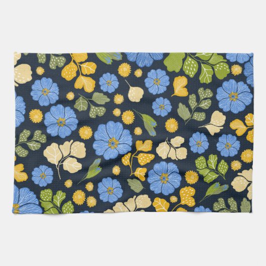 Linge De Cuisine Bleus et fleurs (Horizontal)