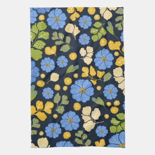 Linge De Cuisine Bleus et fleurs (Vertical)