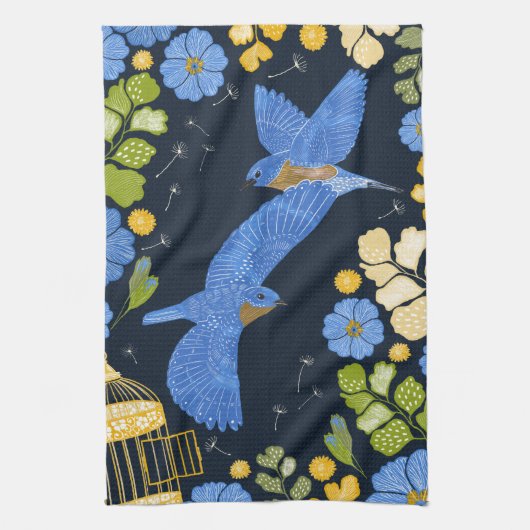 Linge De Cuisine Bleus et fleurs (Vertical)