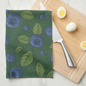 Linge De Cuisine Bleus sur vert foncé (Quart Plié)