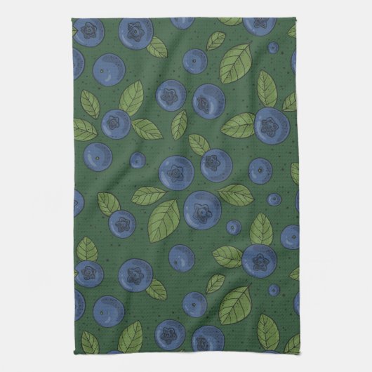 Linge De Cuisine Bleus sur vert foncé (Vertical)