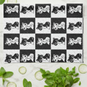 Linge De Cuisine Bloc de monogramme noir blanc pour chat (Plié)