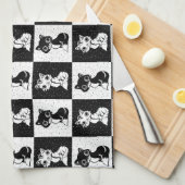 Linge De Cuisine Bloc de monogramme noir blanc pour chat (Quart Plié)