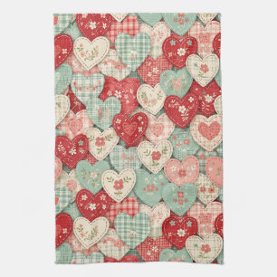 Linge De Cuisine Bloc de patchwork cœur rustique multicolore