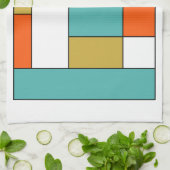 Linge De Cuisine Blocs de couleur bleu orange or rétro (Plié)