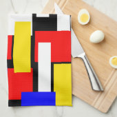 Linge De Cuisine Blocs géométriques rouge, jaune, noir et bleu (Quart Plié)