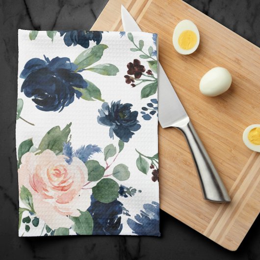 Linge De Cuisine Blooms Chics | Marine Blue and Blush Rose Shimmer