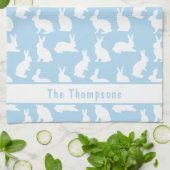 Linge De Cuisine Blue And White Bunny Pattern And Name Easter (Plié)