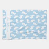 Linge De Cuisine Blue And White Bunny Pattern And Name Easter (Horizontal)
