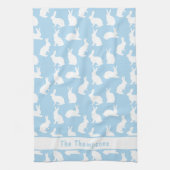 Linge De Cuisine Blue And White Bunny Pattern And Name Easter (Vertical)