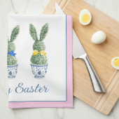 Linge De Cuisine Blue and White Chinoiserie With Rabbit Topiaries (Quart Plié)