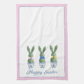 Linge De Cuisine Blue and White Chinoiserie With Rabbit Topiaries (Vertical)