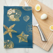 Linge De Cuisine Blue Beach Gold Sea Shells (Quart Plié)