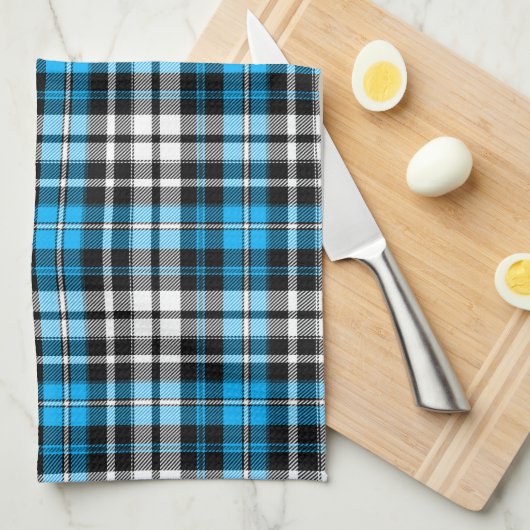 Linge De Cuisine Blue Black White Plaid Tartan Pattern Design  (Quart Plié)