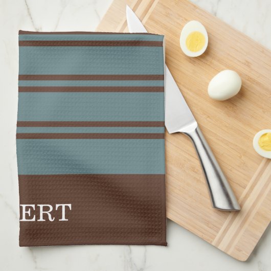Linge De Cuisine Blue &Brown Abstract Pattern Monogram name (Quart Plié)