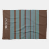 Linge De Cuisine  Blue &Brown Abstract Pattern Monogram name (Horizontal)