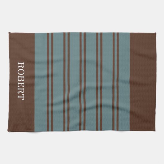 Linge De Cuisine  Blue &Brown Abstract Pattern Monogram name (Horizontal)
