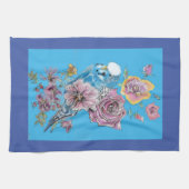 Linge De Cuisine Blue Budgie Cute Whimsical Navy Blue floral Tea (Horizontal)
