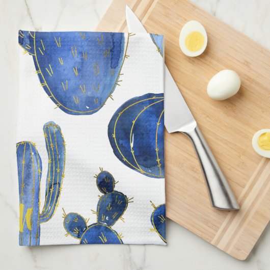 Linge De Cuisine Blue Cactus Art Desert Chic Gold INITIAL Fun (Quart Plié)