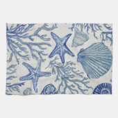 Linge De Cuisine Blue Coastal Toile Seashell Coral Pattern (Horizontal)