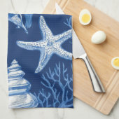 Linge De Cuisine Blue Coastal Toile Seashell Coral Pattern (2) (Quart Plié)