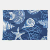 Linge De Cuisine Blue Coastal Toile Seashell Coral Pattern (2) (Horizontal)