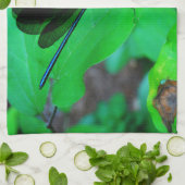 Linge De Cuisine Blue Damselfly on a green leaf. (Plié)