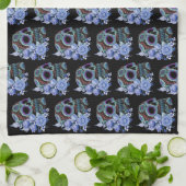 Linge De Cuisine Blue Floral Black Sugar Skull Jour des morts (Plié)