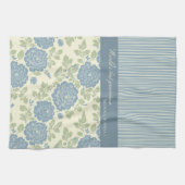 Linge De Cuisine Blue Floral Block Print w Blue Stripes (Horizontal)