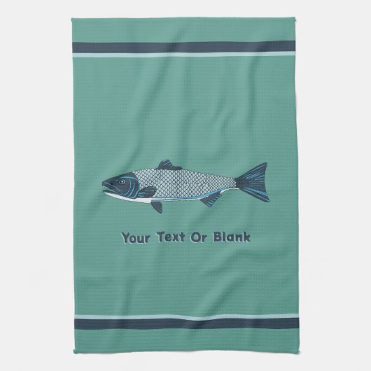 Linge De Cuisine Blue Folk Art Trout/Saumon (Vertical)