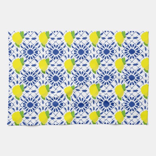 Linge De Cuisine Blue Geometric Lemon Tile (Horizontal)