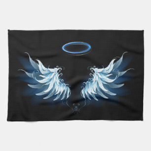 Linge De Cuisine Blue Glowing Angel Wings on black background