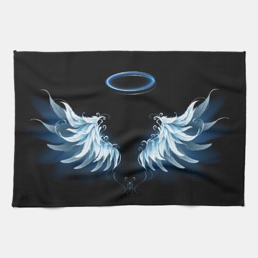 Linge De Cuisine Blue Glowing Angel Wings on black background (Horizontal)
