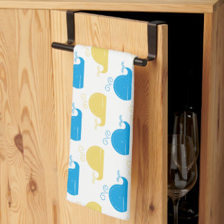 Linge De Cuisine Blue Gold et baleines blanches
