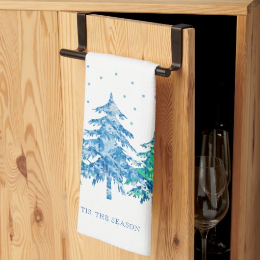 Linge De Cuisine Blue Green Pine Trees Forest T'is Season Xmas (Pliage en tiers)