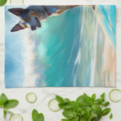 Linge De Cuisine Blue Heeler Beach Surfing Peinture (Plié)