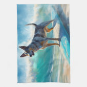 Linge De Cuisine Blue Heeler Beach Surfing Peinture (Vertical)