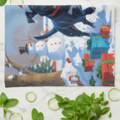 Linge De Cuisine Blue Heeler Noël Festive Scène de neige (Plié)