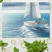 Linge De Cuisine Blue Horizon Solitary Sailboat (Plié)