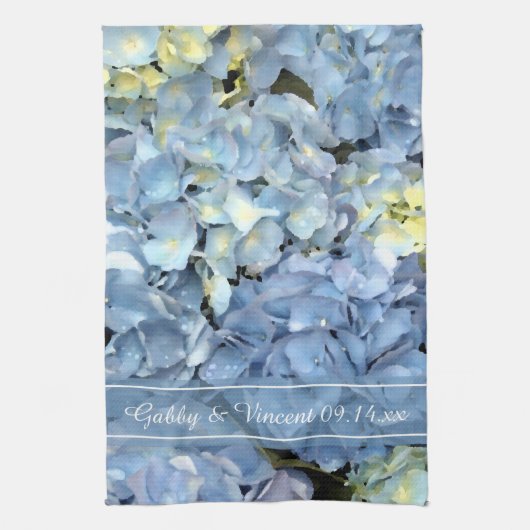 Linge De Cuisine Blue Hydrangea Floral Wedding Enregistrer la date (Vertical)
