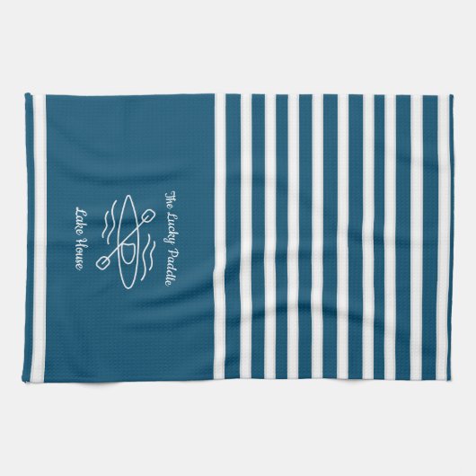 Linge De Cuisine Blue Kayak Monogramme Nom Maison du lac (Horizontal)