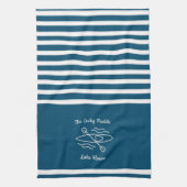 Linge De Cuisine Blue Kayak Monogramme Nom Maison du lac (Vertical)