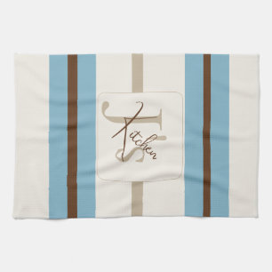 Linge De Cuisine Blue Marron Rayure Monogramme Côte Ouest Personnal