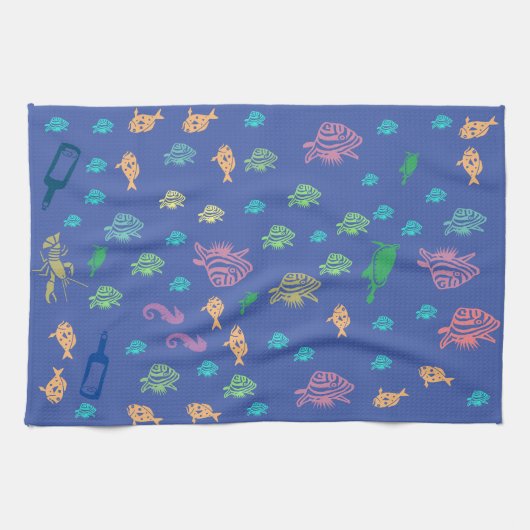 Linge De Cuisine Blue Ocean Marine Life Thème (Horizontal)