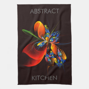 Linge De Cuisine Blue Orange Floral Moderne Art Abstrait Motif #03